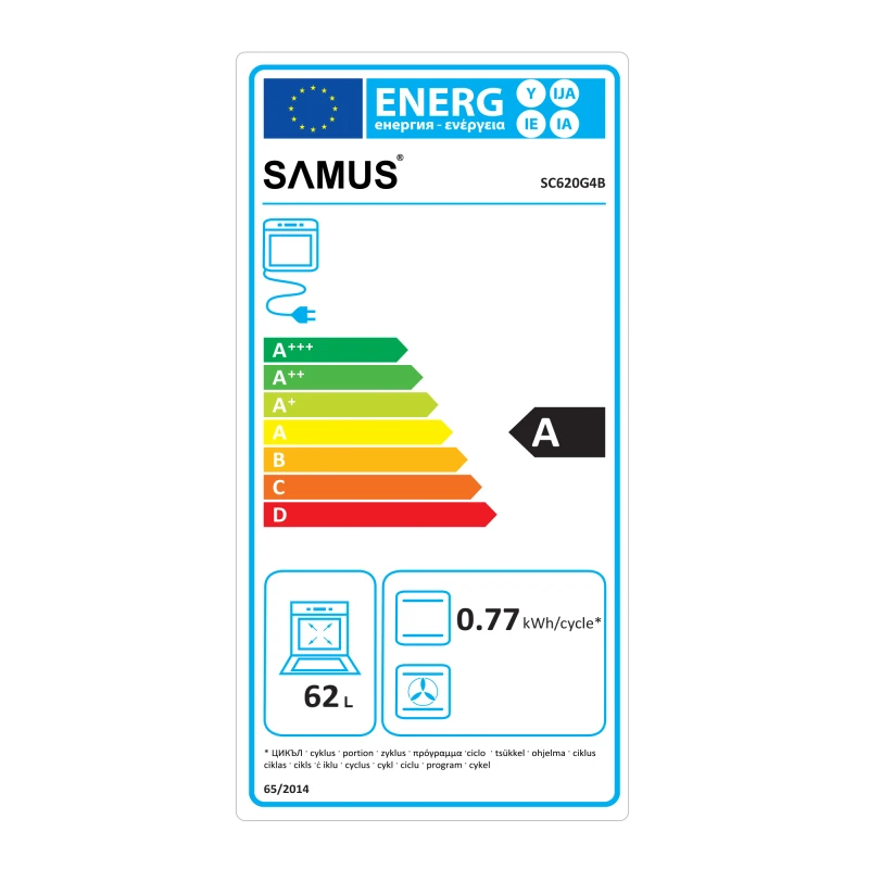 Cuptor incorporabil Samus SC620G4B, 62 l, 2200 W, Grill, 4 functii, Iluminare interioara (Negru)