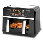 Friteuza cu aer cald Samus AF9BIG-S2500DW, 2500 W, 9 L, Separator compartiment detasabil, 10 programe presetate, Negru
