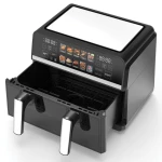 Friteuza cu aer cald Samus AF9BIG-S2500DW, 2500 W, 9 L, Separator compartiment detasabil, 10 programe presetate, Negru