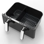 Friteuza cu aer cald Samus AF9BIG-S2500DW, 2500 W, 9 L, Separator compartiment detasabil, 10 programe presetate, Negru