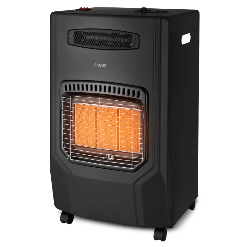 Soba Samus RS425H, Aprindere piezoelectrica, Mod de incalzire: gaz + ventilator, Tip de gaz: GPL / Butan / Propan, Putere de incalzire: maxima 4.2 kW, Arzator infrarosu cu placi ceramice de inalta calitate
