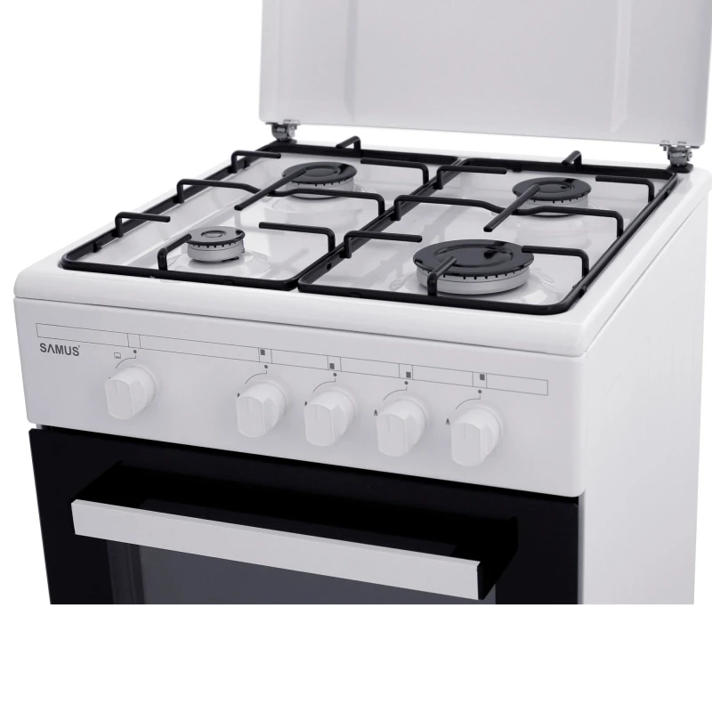 Samus Aragaz SM 450 ABS, 4 arzatoare, cuptor pe gaz, siguranta plita + cuptor, alb