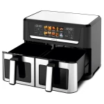 Friteuza dubla cu aer cald Samus AF12TWIN-S2800DW, 12 l, 2800 W, Afisaj electronic color, Timer 0-60 minute, 10 programe (Negru/Inox)