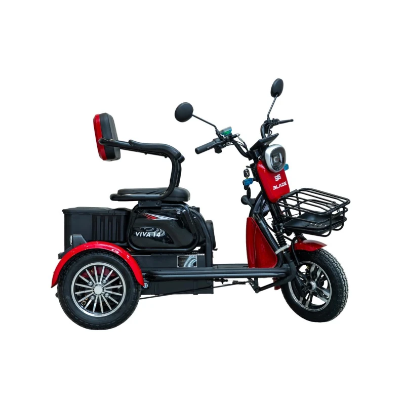 Triciclu electric persoane BLADE VIVA 14, 1200W, 60V 20Ah, autonomie 50 km, viteza maxima de 25 km/h, conform reglementarilor UE, fara permis, Rosu-Negru