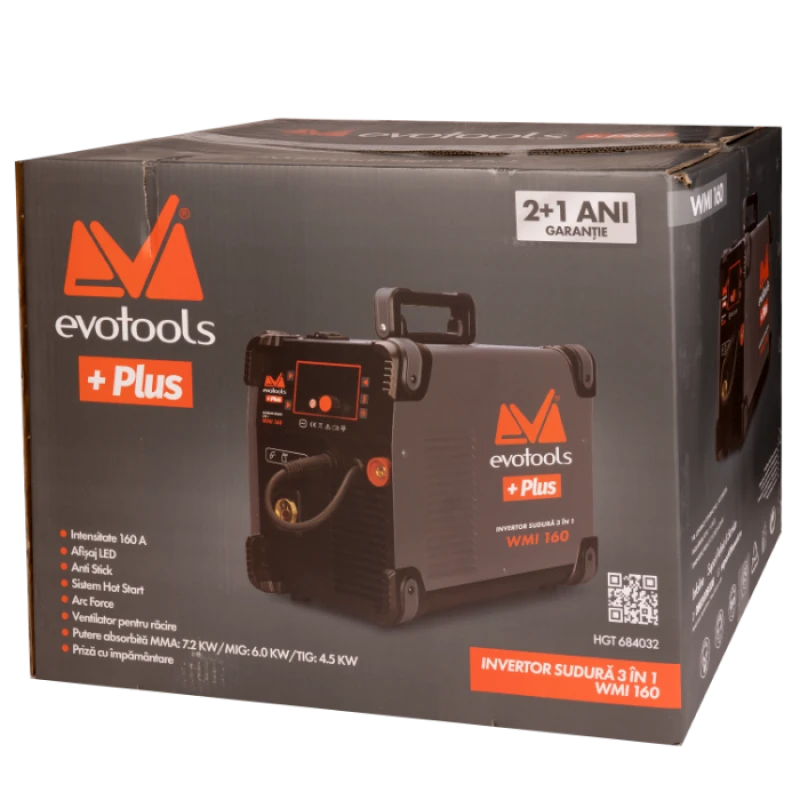 Invertor Sudura 3 in 1 cu Afisaj LED WMI160 EvoTools + Plus, Sudura MMA, MIG/MAG (Gas/No Gas), Tig Lift