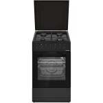 Aragaz mixt Heinner HFSC-S60LITGC-BK, 4 arzatoare, 50x60 cm, cuptor electric, 6 functii, grill, ventilatie, Clasa A, negru