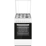 Aragaz mixt Heinner HFSC-S60LITGC-WH, 4 arzatoare, 50x60 cm, cuptor electric, 7 functii, grill, ventilatie, Clasa A, alb