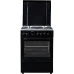 Aragaz mixt Heinner HFSC-S66FDCC-IBK, 4 arzatoare, 60x60 cm, cuptor electric 60L, grill, ventilatie, Clasa A, negru