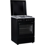 Aragaz mixt Heinner HFSC-S66FDCC-IBK, 4 arzatoare, 60x60 cm, cuptor electric 60L, grill, ventilatie, Clasa A, negru