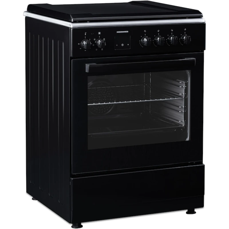Aragaz mixt Heinner HFSC-S66FDCC-IBK, 4 arzatoare, 60x60 cm, cuptor electric 60L, grill, ventilatie, Clasa A, negru