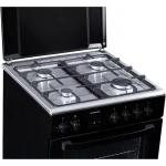 Aragaz mixt Heinner HFSC-S66FDCC-IBK, 4 arzatoare, 60x60 cm, cuptor electric 60L, grill, ventilatie, Clasa A, negru
