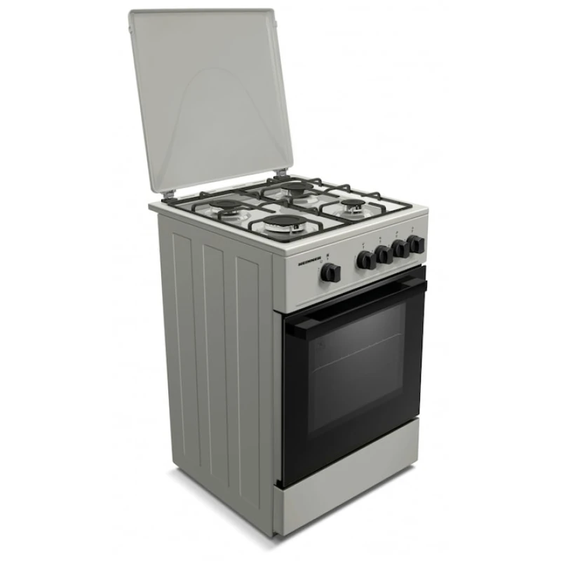 Aragaz pe gaz Heinner HFSC-K50SL, 4 arzatoare, 50x50 cm, siguranta flacara, duze GPL, argintiu