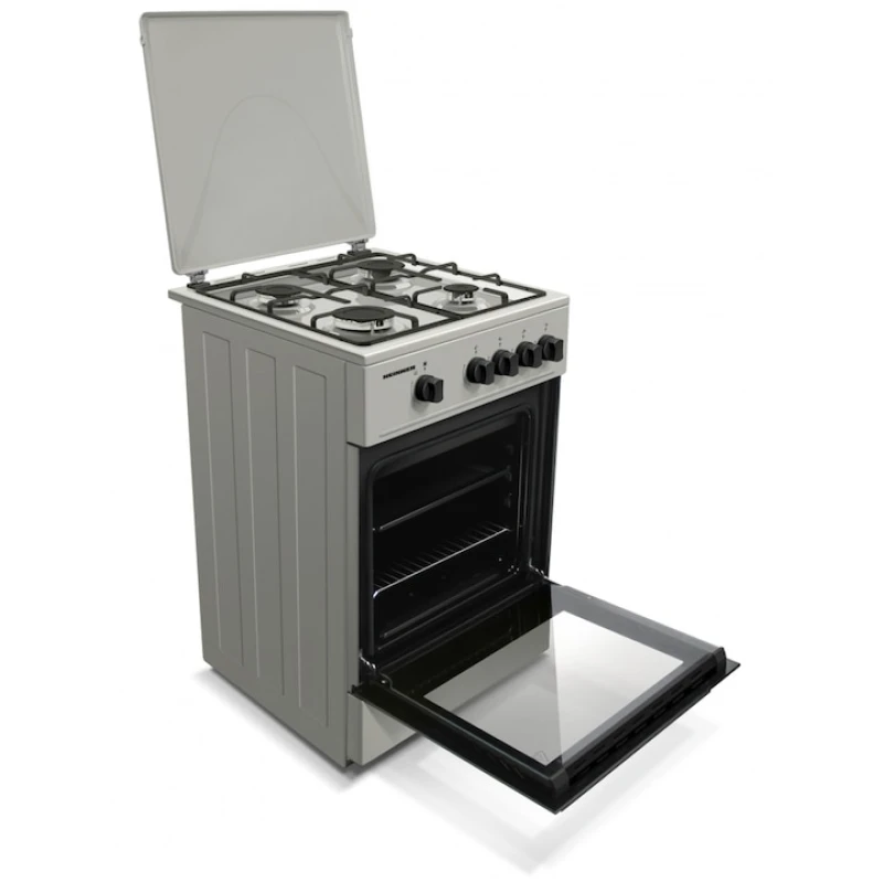 Aragaz pe gaz Heinner HFSC-K50SL, 4 arzatoare, 50x50 cm, siguranta flacara, duze GPL, argintiu