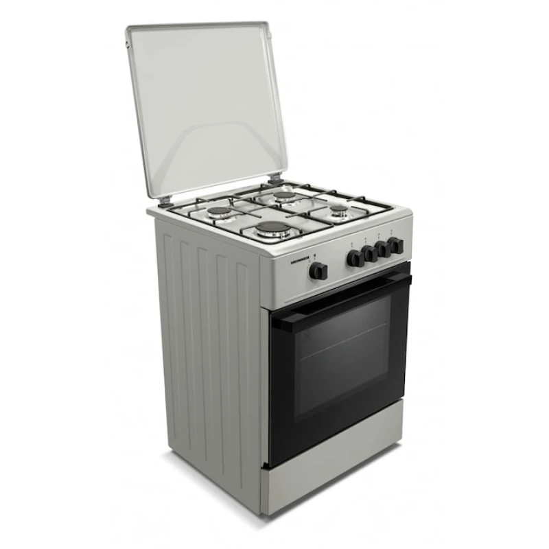 Aragaz pe gaz Heinner HFSC-K6060SL, 4 arzatoare, 60x60 cm, aprindere electrica, siguranta flacara, argintiu
