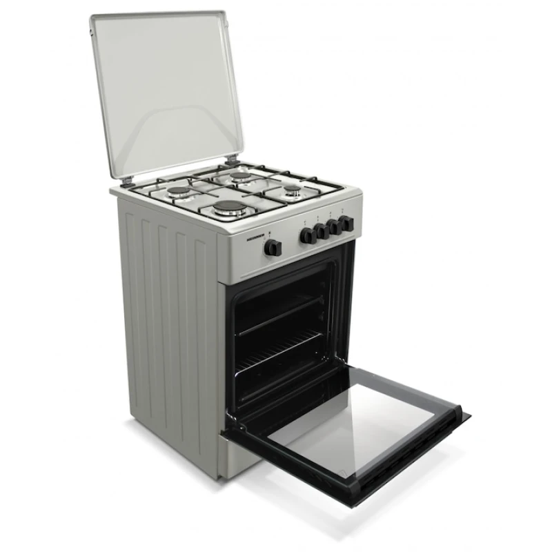 Aragaz pe gaz Heinner HFSC-K6060SL, 4 arzatoare, 60x60 cm, aprindere electrica, siguranta flacara, argintiu