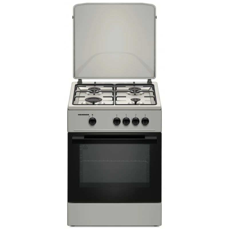 Aragaz pe gaz Heinner HFSC-K6060SL, 4 arzatoare, 60x60 cm, aprindere electrica, siguranta flacara, argintiu