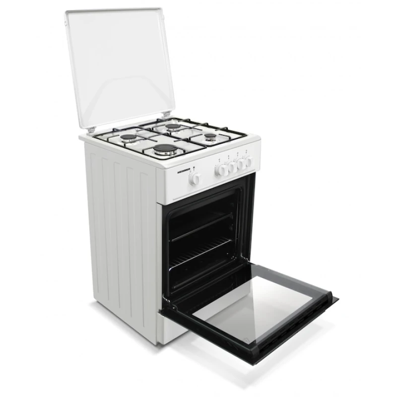 Aragaz pe gaz Heinner HFSC-K6060WH, 4 arzatoare, 60x60 cm, aprindere electrica, siguranta flacara, alb