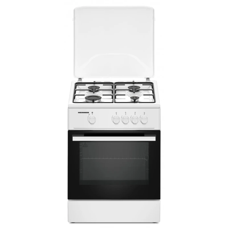 Aragaz pe gaz Heinner HFSC-K6060WH, 4 arzatoare, 60x60 cm, aprindere electrica, siguranta flacara, alb