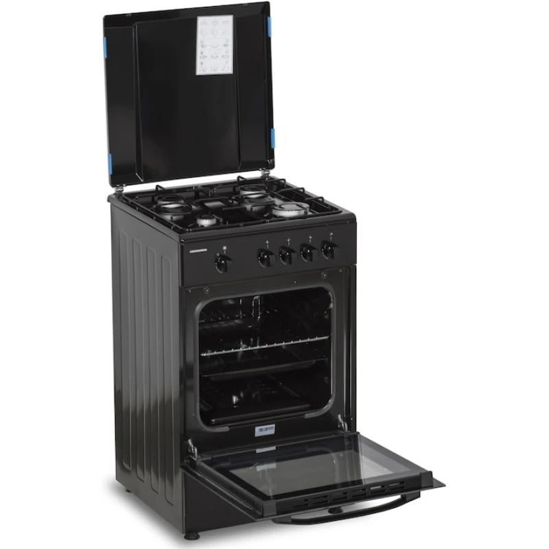 Aragaz pe gaz Heinner HFSC-SME50BK, 4 arzatoare, 50x55 cm, siguranta flacara, duze GPL, negru