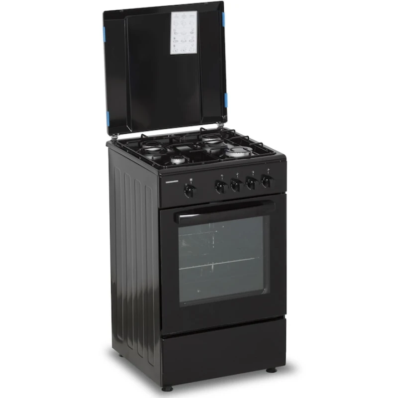 Aragaz pe gaz Heinner HFSC-SME50BK, 4 arzatoare, 50x55 cm, siguranta flacara, duze GPL, negru