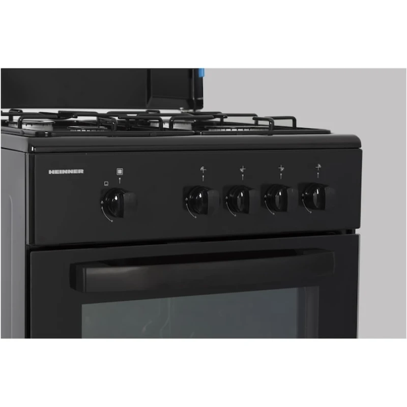 Aragaz pe gaz Heinner HFSC-SME50BK, 4 arzatoare, 50x55 cm, siguranta flacara, duze GPL, negru