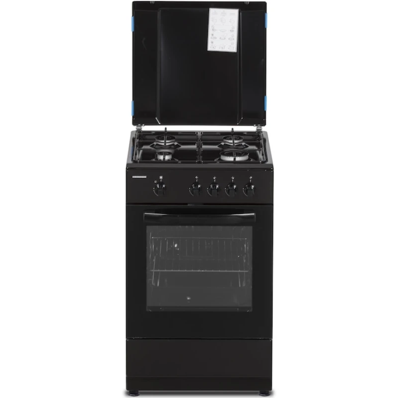 Aragaz pe gaz Heinner HFSC-SME50BK, 4 arzatoare, 50x55 cm, siguranta flacara, duze GPL, negru