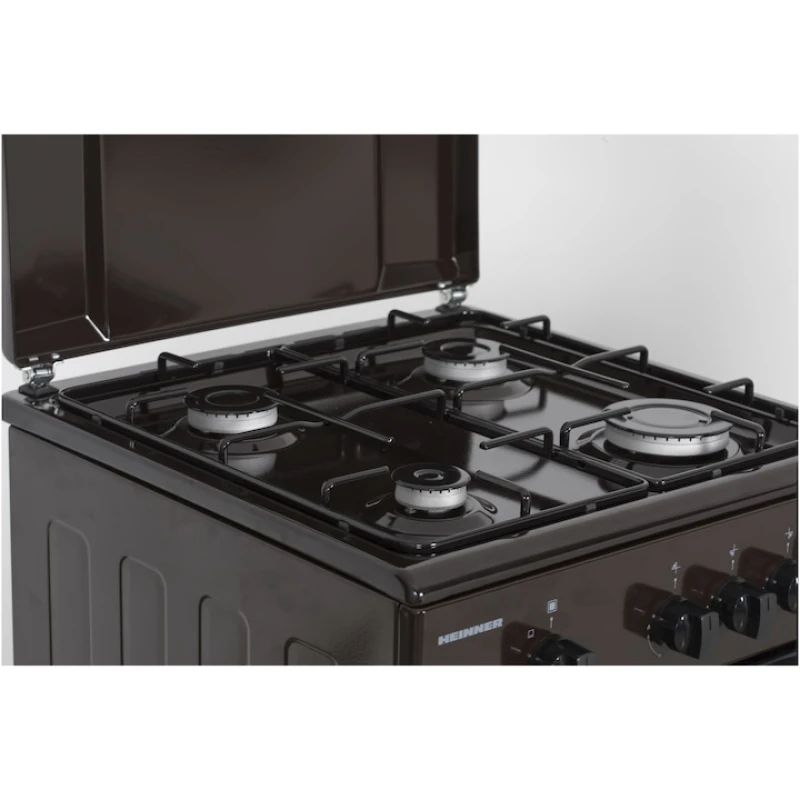 Aragaz pe gaz Heinner HFSC-SME50BRW, 4 arzatoare, 50 cm, siguranta flacara, duze GPL, maro