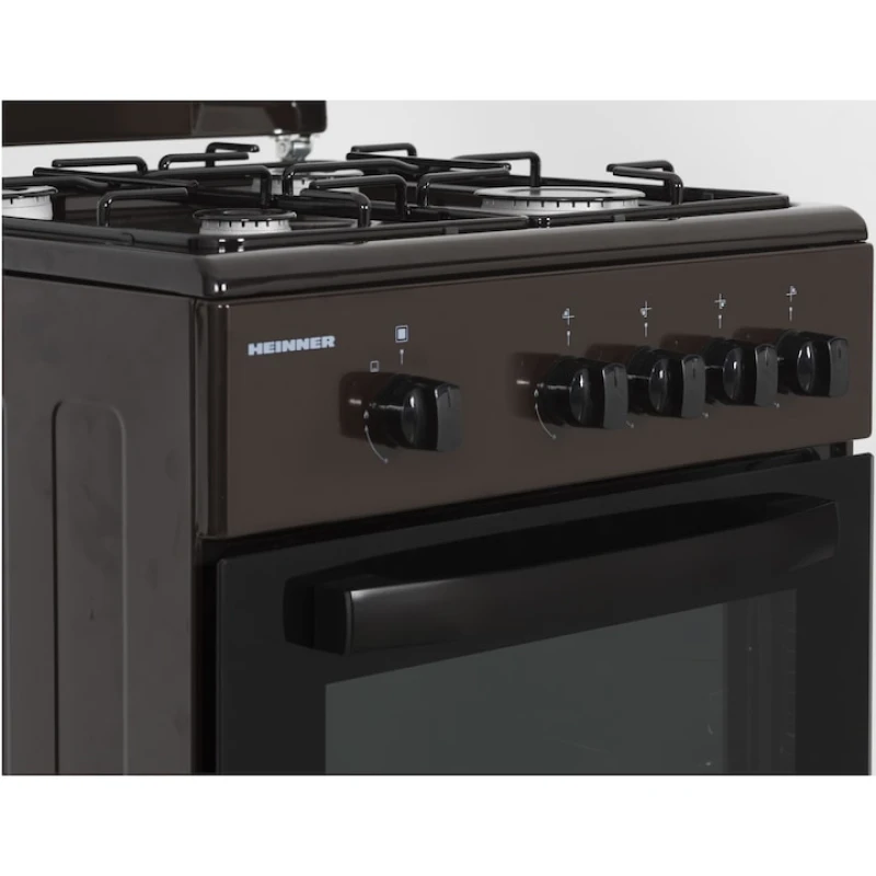 Aragaz pe gaz Heinner HFSC-SME50BRW, 4 arzatoare, 50 cm, siguranta flacara, duze GPL, maro
