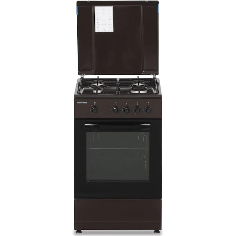 Aragaz pe gaz Heinner HFSC-SME50BRW, 4 arzatoare, 50 cm, siguranta flacara, duze GPL, maro