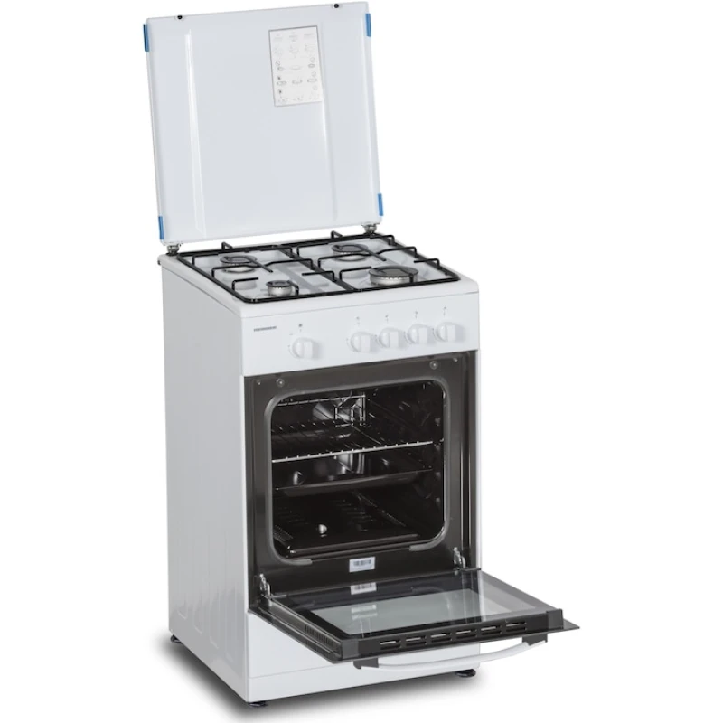 Aragaz pe gaz Heinner HFSC-SME50WH, 4 arzatoare, 50x55 cm, siguranta flacara, duze GPL, alb