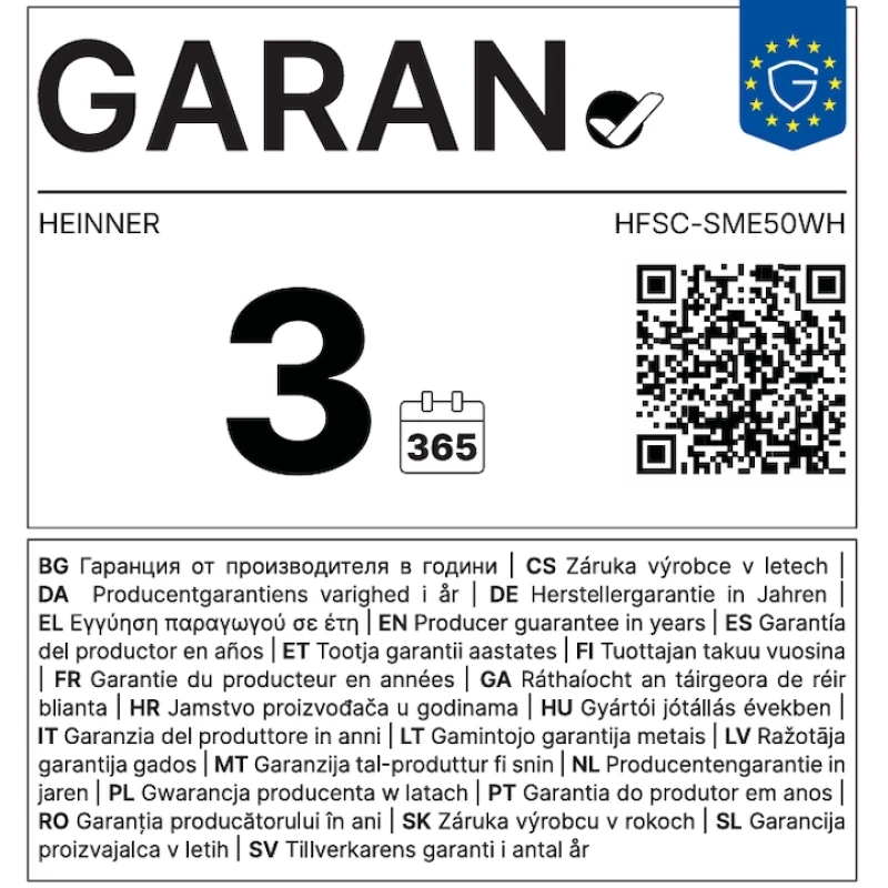 Aragaz pe gaz Heinner HFSC-SME50WH, 4 arzatoare, 50x55 cm, siguranta flacara, duze GPL, alb