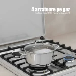 Aragaz pe gaz Samus SM664XPGS1, 4 arzatoare gaz, cuptor pe gaz, aprindere electrica plita, dispozitiv siguranta plita, dispozitiv siguranta cuptor, geam dublu la cuptor, timer mecanic, capac metalic, latime 60 cm