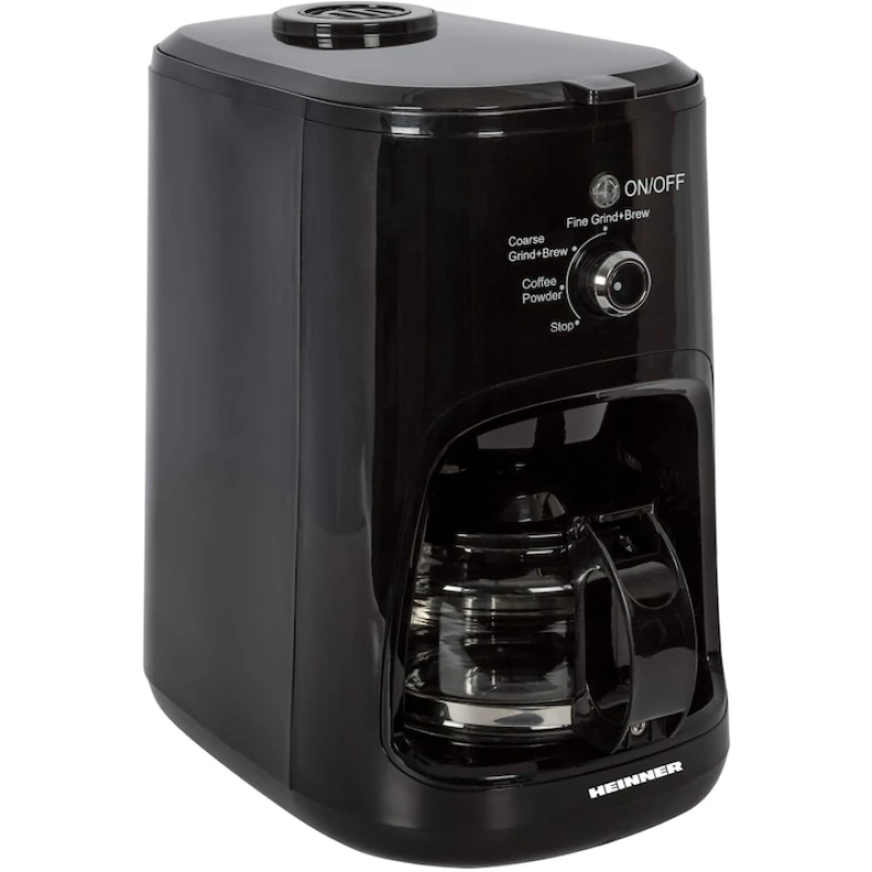 Cafetiera cu rasnita Heinner HCM-900RBK, 900W, 0.6L, cafea boabe, ajustare macinare fina/grosiera