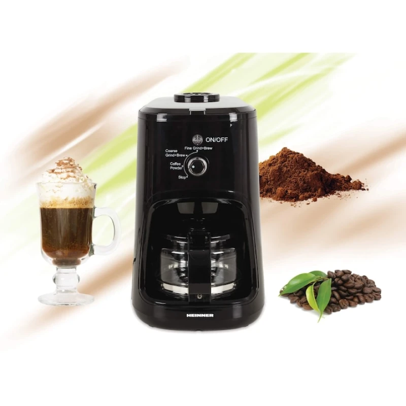 Cafetiera cu rasnita Heinner HCM-900RBK, 900W, 0.6L, cafea boabe, ajustare macinare fina/grosiera