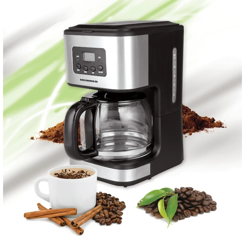 Cafetiera digitala Heinner HCM-D915, 900W, 1.5L, cana sticla, display LCD, timer, anti-picurare