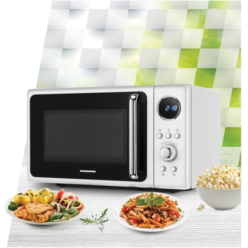 Cuptor cu microunde Heinner HMW-MD20DRWH, 20L, 800W, control digital, 5 trepte putere, alb