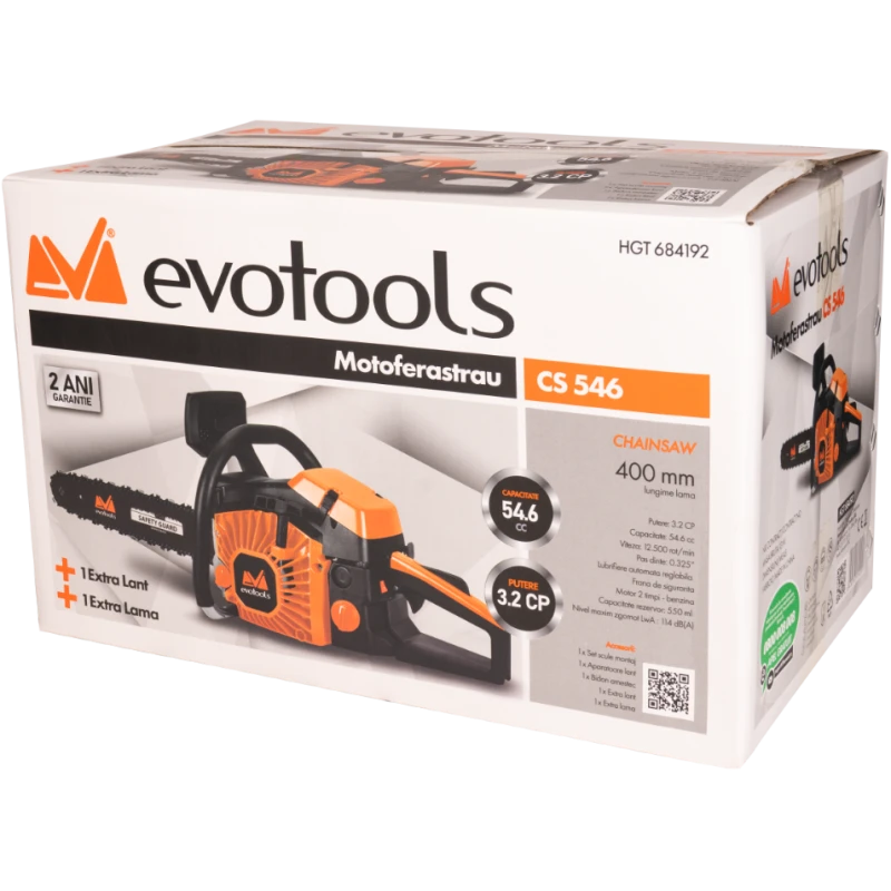 Drujba pe Benzina EvoTools CS546, 3.2 CP, Lama 400 mm, 2 Lame si 2 Lanturi
