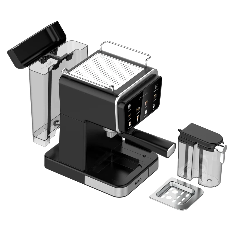 Espressor cafea, Samus Cafe Luxe 20 K, cafea macinata + capsule, 20 bar, 1350 W, capacitate 1.5 litri, rezervor lapte, 8 bauturi presetate, afisaj digital tactil, tehnologie Thermalblock, curatare automata