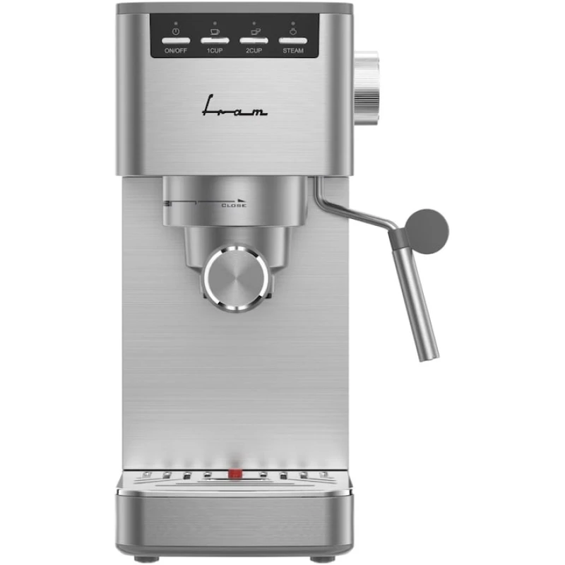 Espressor manual Fram FEM-D15SS, 1350W, 15 bar, rezervor 1.2L, sistem spumare, carcasa inox