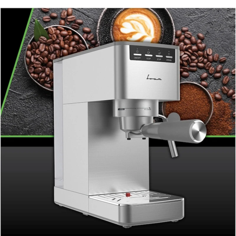 Espressor manual Fram FEM-D15SS, 1350W, 15 bar, rezervor 1.2L, sistem spumare, carcasa inox