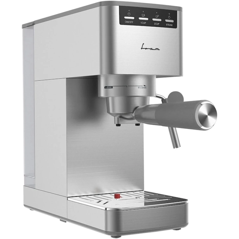Espressor manual Fram FEM-D15SS, 1350W, 15 bar, rezervor 1.2L, sistem spumare, carcasa inox