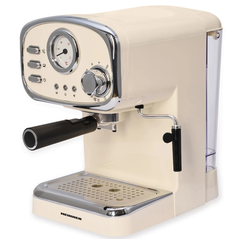 Espressor manual Heinner HEM-1100CR, 1100W, 15 bar, 1.25L, 2 cesti, cappuccino, spumare lapte