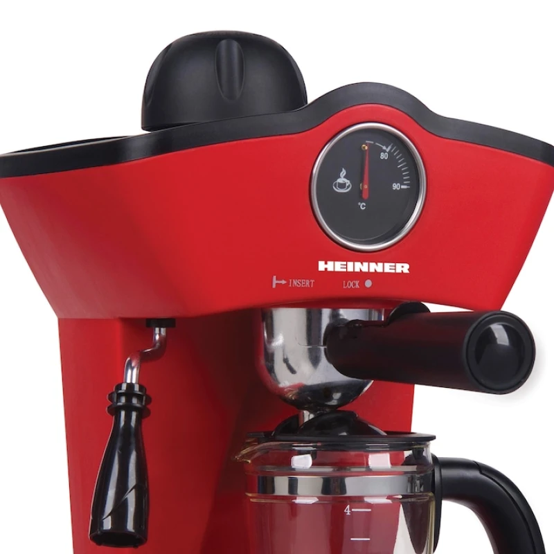 Espressor manual Heinner HEM-200RD, 800W, 3.5 bar, 0.25L, cappuccino, spumare lapte
