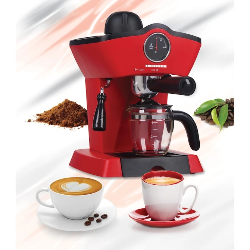 Espressor manual Heinner HEM-200RD, 800W, 3.5 bar, 0.25L, cappuccino, spumare lapte