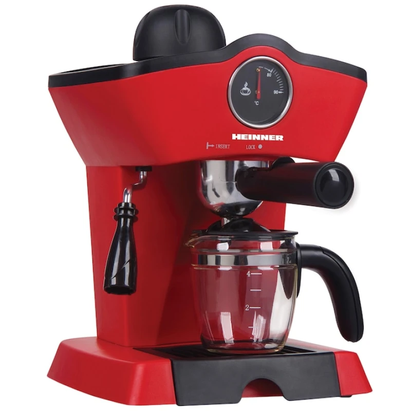 Espressor manual Heinner HEM-200RD, 800W, 3.5 bar, 0.25L, cappuccino, spumare lapte