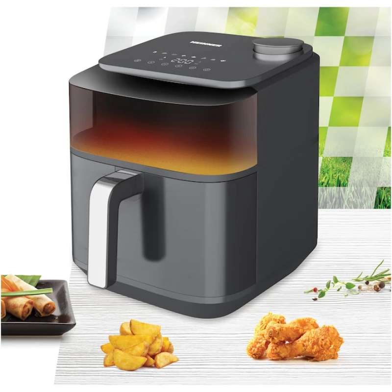 Friteuza cu aer cald Heinner CrispSteam Elite HAF-H7DLST1800, 1800W, 6.7L, 8 programe, functie Spray Apa, incalzire sus-jos, gri antracit