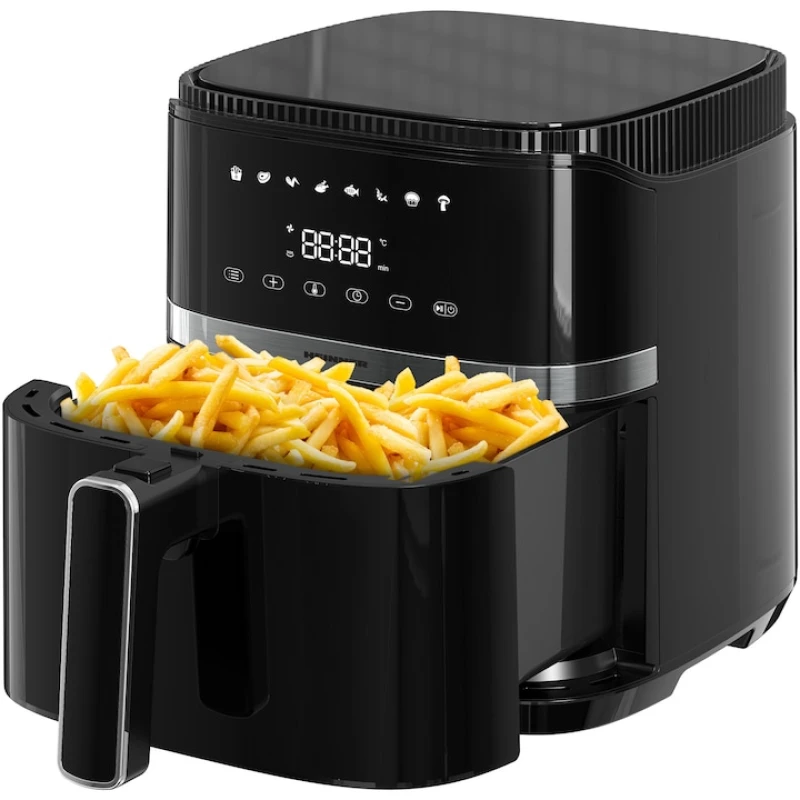 Friteuza cu aer cald Heinner VarietyFry HAF-B5BK1500, 1500W, 5L, 8 programe, display digital, control Touch, negru