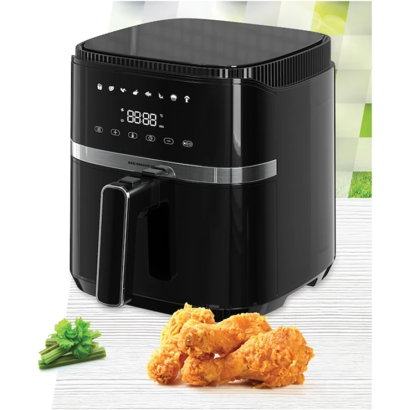 Friteuza cu aer cald Heinner VarietyFry HAF-B5BK1500, 1500W, 5L, 8 programe, display digital, control Touch, negru