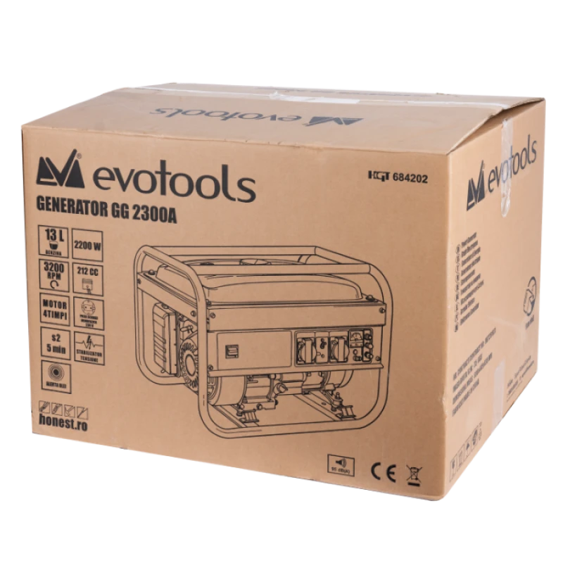 Generator pe Benzina GG2200-1 EvoTools 2200W, 230V, Motor 4 Timpi 7 CP, Rezervor 13 L