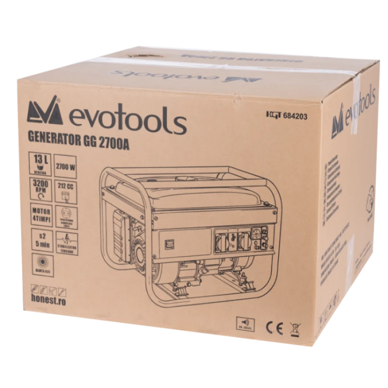 Generator pe Benzina GG2700 EvoTools 2700W, 230V, Motor 4 Timpi 7 CP, Rezervor 13 L